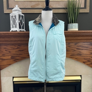 Columbia Women's Blue‎ Casual Faux Fur Collar Reversible Zip Vest Sz. L